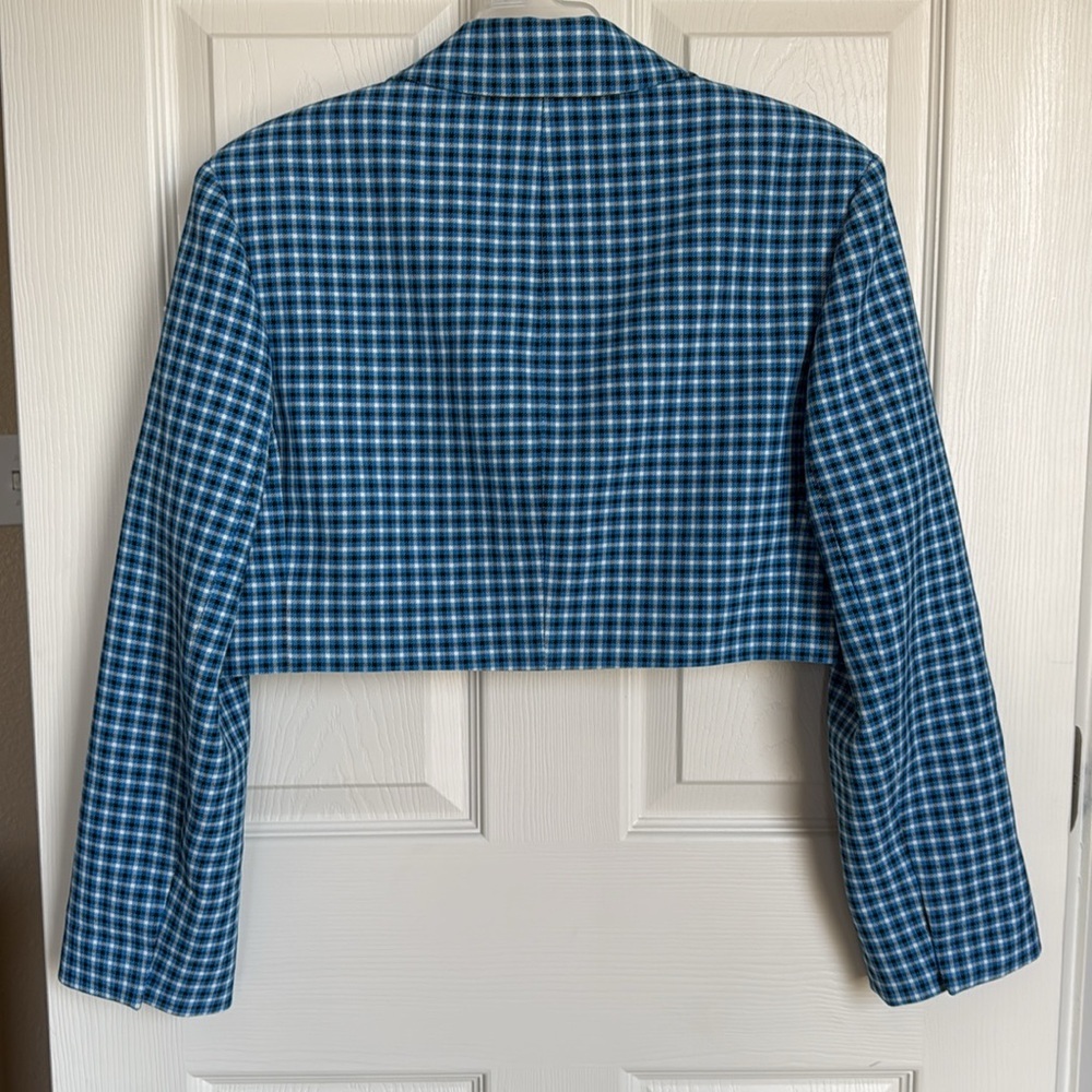 Zara Blogger Favorite Cropped Blue Plaid Blazer Women’s Size Medium - Picture 7 of 12